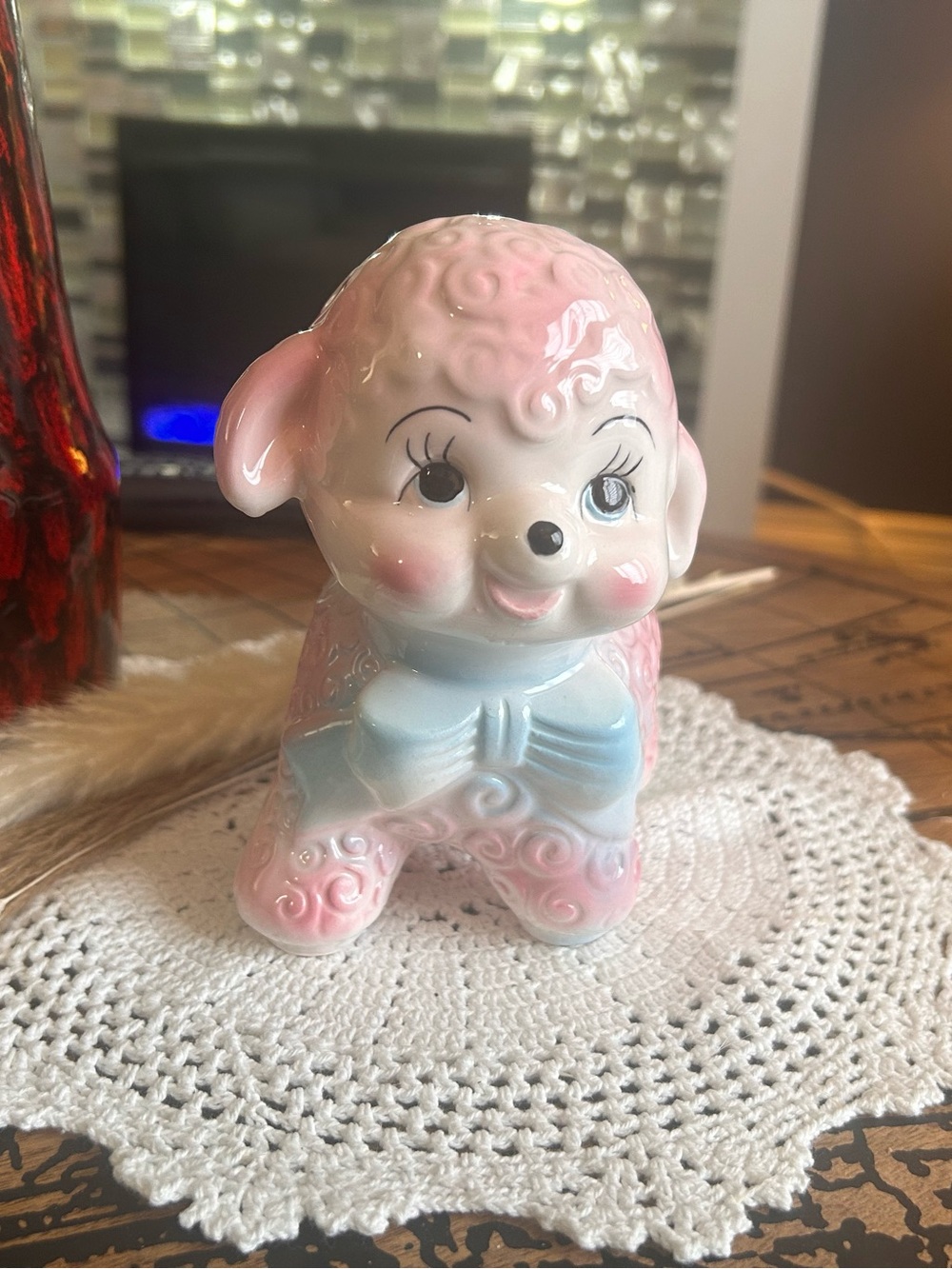 Vintage Pink Lamb Planter | Kitsch Ceramic Sheep, Made Thailand, Pastel Nursery